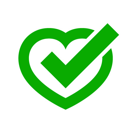 Heart with Yes check mark. Vector illustration. Green heart with check mark on light background.のイラスト素材