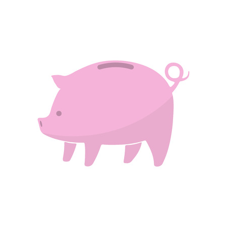 Piggy bank icon isolated on white background. Pink piggy bank in flat design. Vector illustration.のイラスト素材