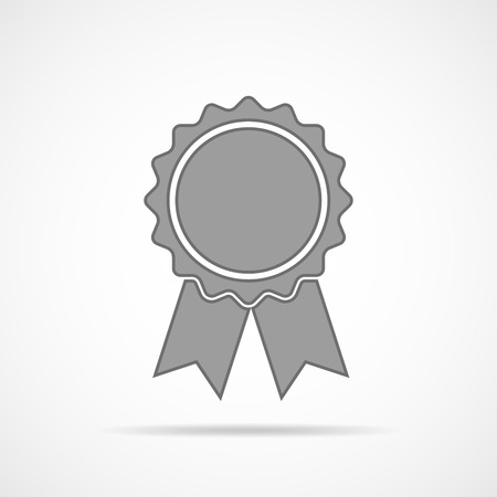 Simple medal icon with ribbon. Gray medal with shadow in flat design. Silhouette of trophy, awards or medal. Vector illustration.のイラスト素材
