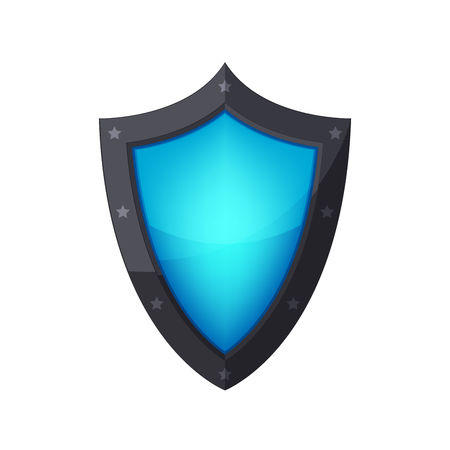 Glossy shield icon. Shield with stars, isolated on white background. Vector illustration.のイラスト素材