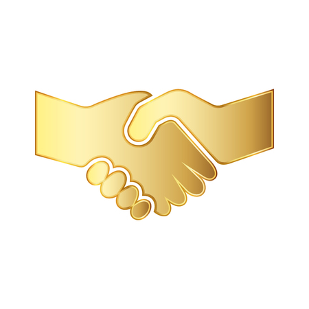 Golden handshake icon. illustration. Golden handshake symbol isolated on white background. The concept of a successful transactionのイラスト素材