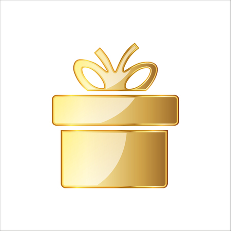 Golden gift box icon, isolated on white background. Golden gift with ribbon. Vector illustrationのイラスト素材