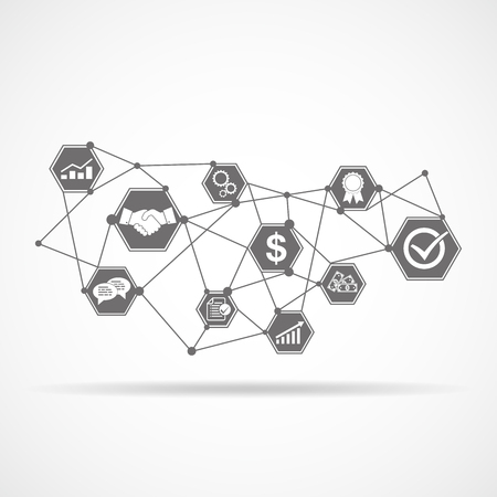 Set of business icons in flat design. Vector Illustration. Concept of start and promote business.のイラスト素材