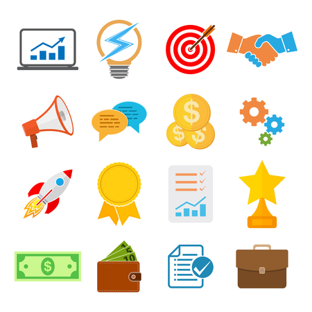 Set of flat isolated entrepreneurship icons. Business start up concept. Vector illustrationのイラスト素材