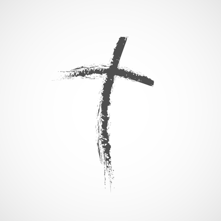 Hand drawn Christian cross icon. Vector illustration. Hand drawn gray grunge cross.のイラスト素材