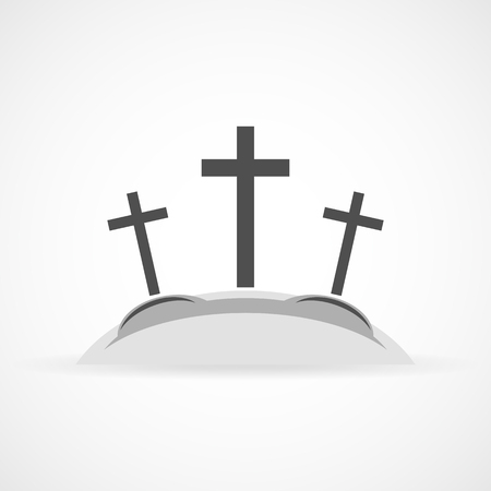Gray Calvary icon with three crosses on light background. Vector illustration. Calvary sign in flat design.のイラスト素材