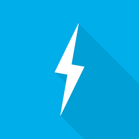 White lightning icon in flat design. Vector illustration. Symbol of lightning with long shadow on blue background.のイラスト素材