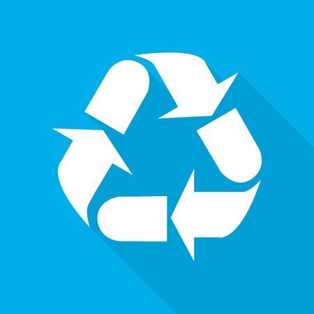 Recycle sign. Vector illustration. White recycle symbol with long shadow on blue background.のイラスト素材