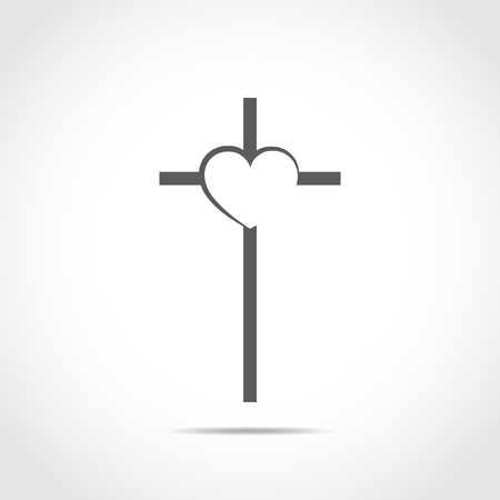 Christian cross with heart. Gray Christian cross on light background. Vector illustration.のイラスト素材