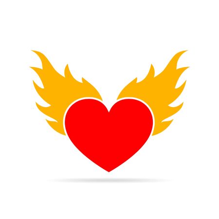 Heart on fire, isolated on white background. Heart in flame, in flat design. Vector illustrationのイラスト素材