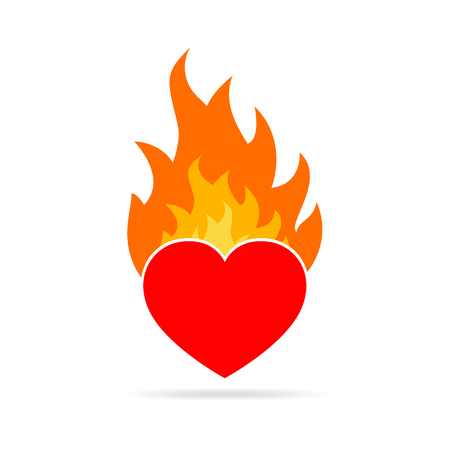 Heart on fire, isolated on white background. Heart in flame, in flat design. Vector illustrationのイラスト素材