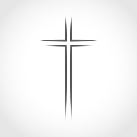 Gray Christian cross icon. Simple Christian cross on light background. Vector illustration.のイラスト素材