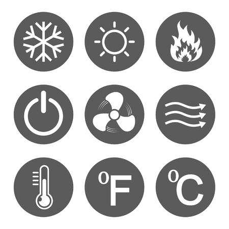 Set of conditioning icons. Vector illustration. Hot, cold, air, power, temperature.のイラスト素材
