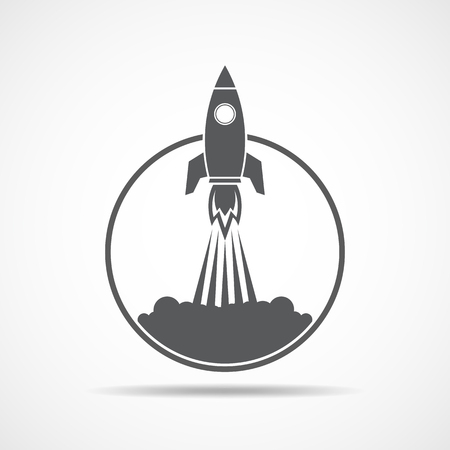 Gray rocket icon in flat design. Simple rocket icon, isolated on light background. Vector illustration.のイラスト素材