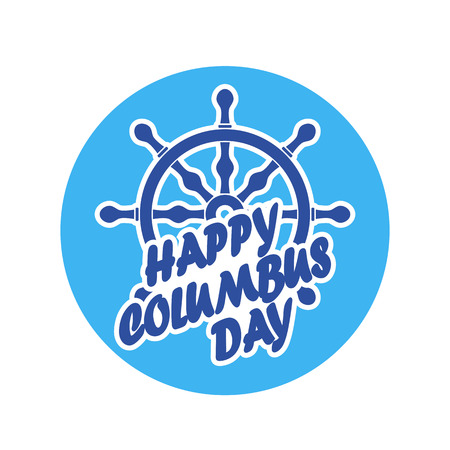 Columbus day badge with ship steering wheel in flat design, isolated. Vector illustrationのイラスト素材
