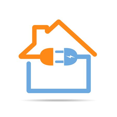 The outline of the house with socket and plug. Vector illustration. Colored house icon, isolated on white background.のイラスト素材
