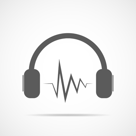 Black headphone icon, isolated on light background. Vector Illustration.のイラスト素材