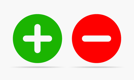 Green plus and red minus. Vector illustration. Plus and minus round icons on white background.のイラスト素材