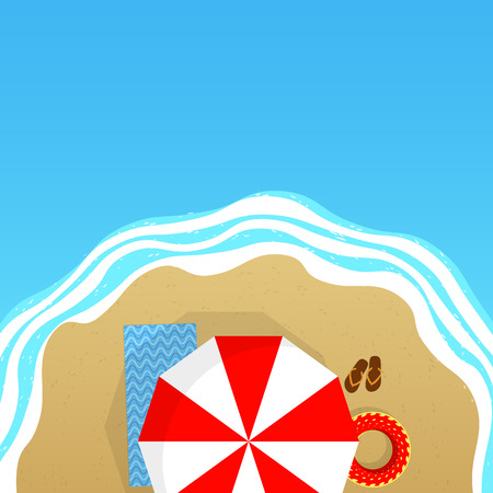 Summer sea and beach. Vector illustration. Happy summer holidays background.のイラスト素材