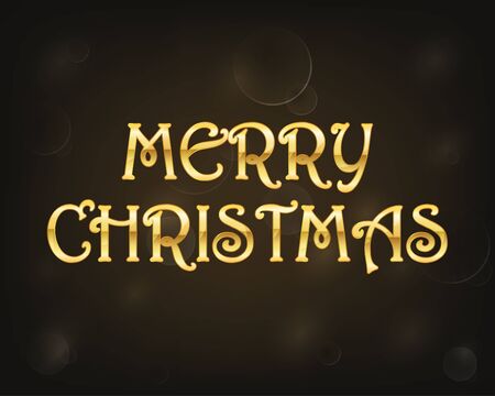 Merry Christmas golden text on black background. Vector illustration. Lettering template for holiday greeting.のイラスト素材