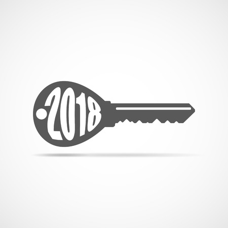 Key to the future 2018 year. Vector illustration. Gray conceptual key in flat designのイラスト素材