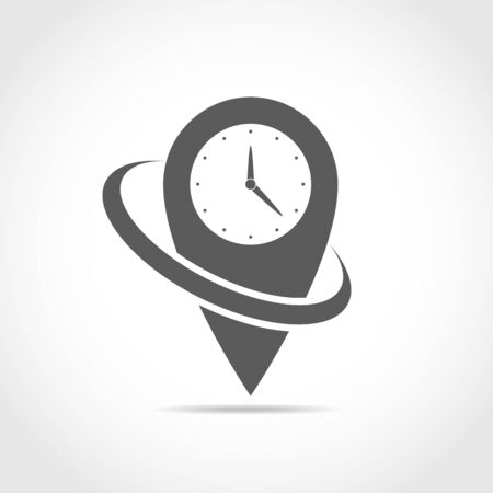 Map point icon in flat design. Vector illustration. Gray pointer with clock icon,on white background.のイラスト素材