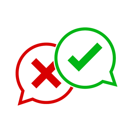 Yes and No check marks. Vector illustration. Red and green check marks on white background.のイラスト素材