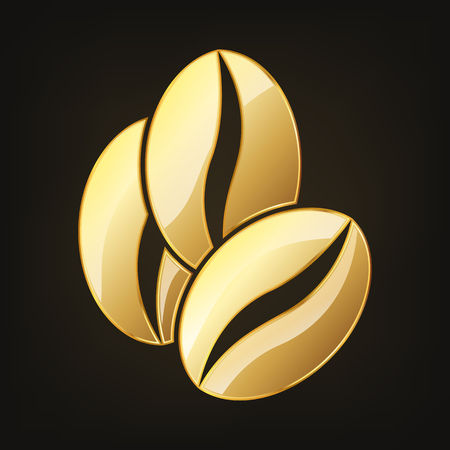 Golden coffee beans. Vector illustration. Glossy golden coffee beansのイラスト素材