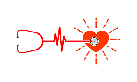 Red heart with stethoscope and heartbeat sign. Vector Illustration. Concept of the human health.のイラスト素材