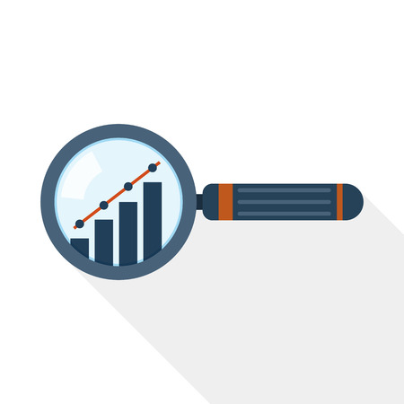 Magnifier and graph icon in flat design. Vector illustration. Concept of analysis or auditのイラスト素材