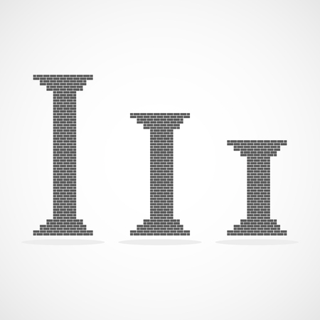 Antique bricks columns in flat design. Vector illustration. Gray roman column icons, isolated on light backgroundのイラスト素材