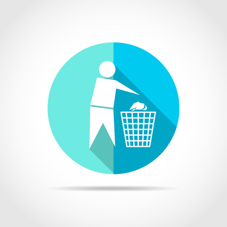 White Trash and man sign in flat design with long shadow. Vector illustration. Simple recycling icon on blue round button.のイラスト素材