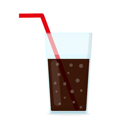 Glass cup with cola. Vector illustration. Popular drink with straws in flat designのイラスト素材