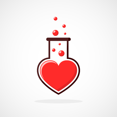 Test tube icon in the shape of the heart. Vector illustration. Concept of Love laboratory in flat design.のイラスト素材