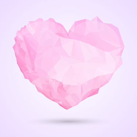 Happy Valentines day, greeting card with heart shape in low poly style. Vector illustration. Festive backgroundのイラスト素材