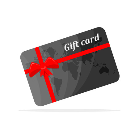 Gift card with red bow and ribbons. Vector illustration. Gift card, isolated on white backgroundのイラスト素材