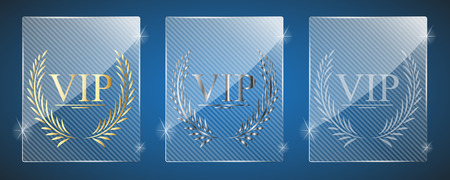 Glass vip awards. Vector illustration. Three variants: golden, silver and a simple shiny glassのイラスト素材
