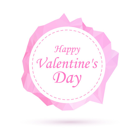 Valentine Day label Vector illustration. Festive card with lettering and low poly frameのイラスト素材