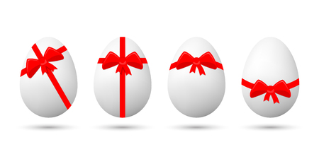 Set of Easter eggs with red bow. Vector illustration. Easter eggs isolatedのイラスト素材