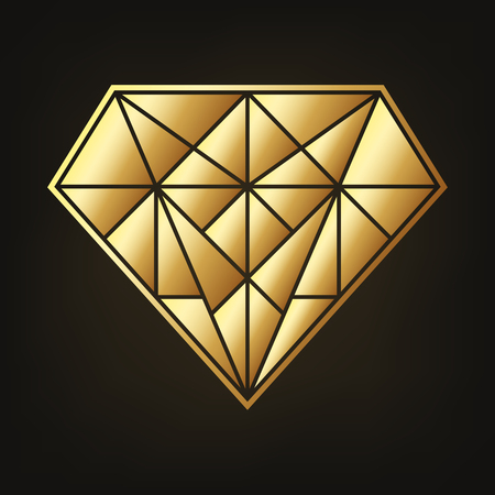 Gold diamond icon. Vector illustration. Golden diamond, isolated on dark background.のイラスト素材