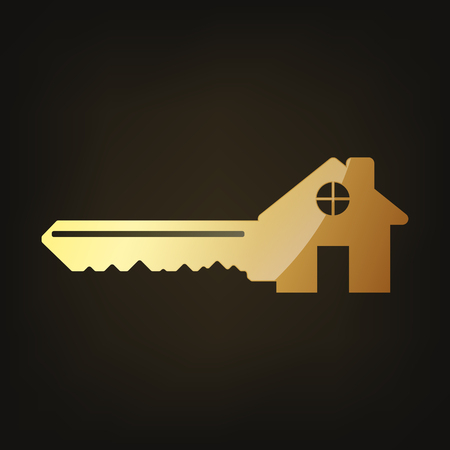 Gold house key icon. Vector illustration. House key, isolated on dark background.のイラスト素材