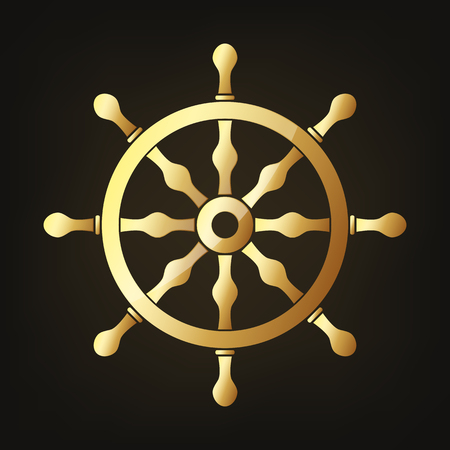 Gold steering wheel icon vector illustration. Steering wheel sign on dark background.のイラスト素材