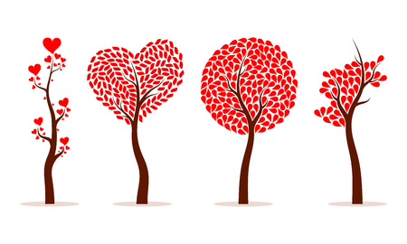 Tree with leaves in the shape of the heart. Vector illustration. Set of abstract love tree isolated.のイラスト素材