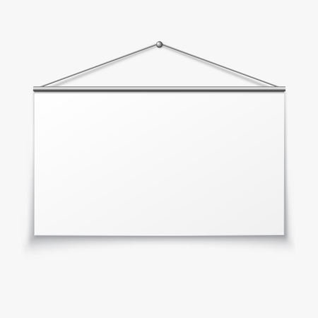 Hanging blank banner on white wall.のイラスト素材