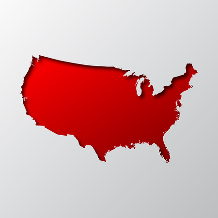 Red US map from cut paper with shadow Vector illustration.のイラスト素材
