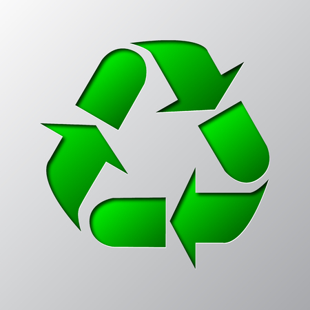 Paper art of the green recycle eco symbol isolated. Vector illustration. Recycle icon is cut from paper.のイラスト素材