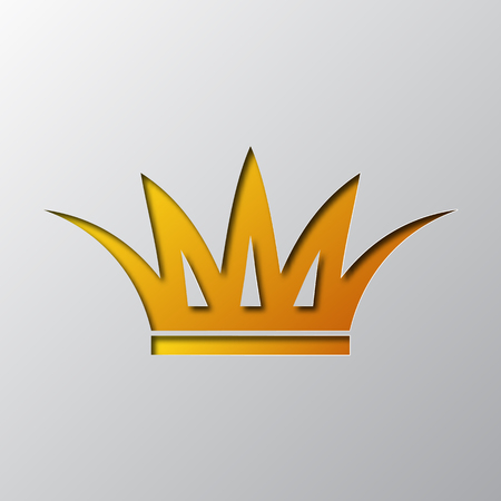 Paper art of the yellow crown sign isolated. Vector illustration. Crown icon is cut from paper.のイラスト素材