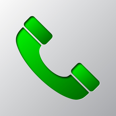 Paper art of green phone icon, isolated. Vector illustration.のイラスト素材