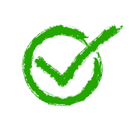 Green drawing of the check mark. Vector illustration. Hand drawn Ok symbol, isolated.のイラスト素材