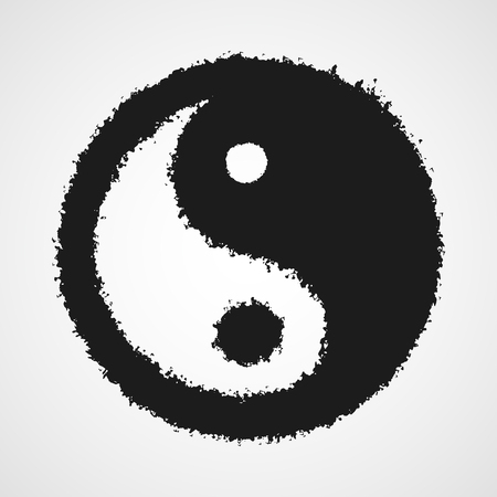 Black drawing of the Yin Yang symbol in doodle style. Vector illustration. Hand drawn Yin Yang symbol, isolated.のイラスト素材